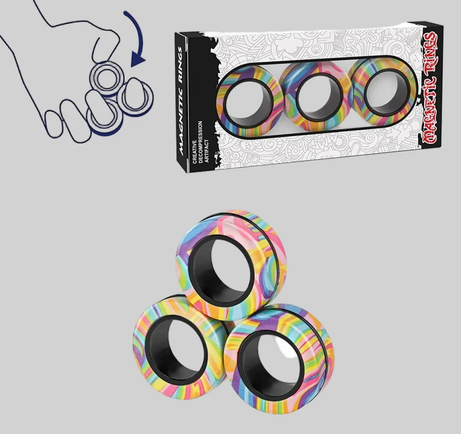 3pcs Colorful Finger Magnetic Rings - Stress Relief Fidget Toy Set for Adults_1